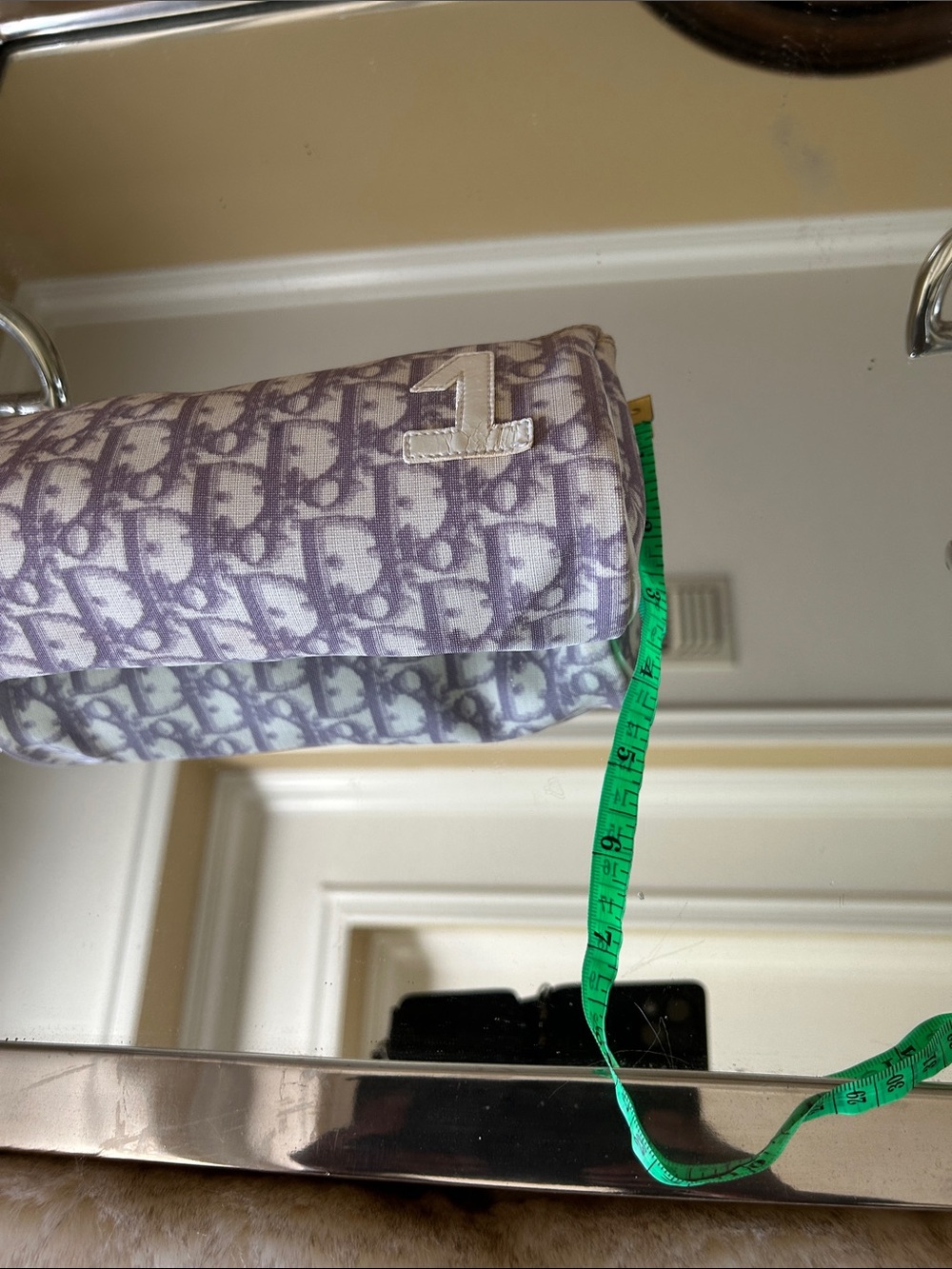 Dior Lavender Oblique Canvas Cosmetic Pouch with White '1' Appliqué ..Callouts - Picture 5 of 15